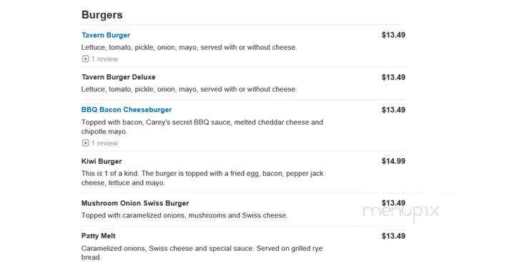 Carey Tavern - Westfield, IN menu_pic
