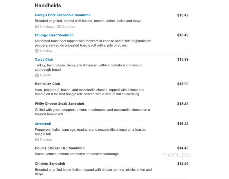 Carey Tavern - Westfield, IN menu_pic