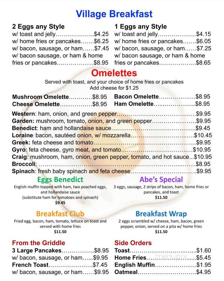 Village Kitchen - Windsor, ON menu_pic