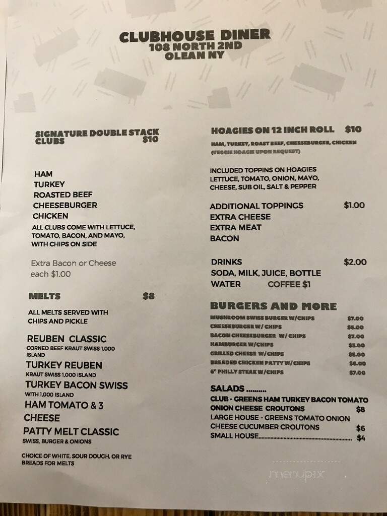 Clubhouse Restaurant - Olean, NY menu_pic