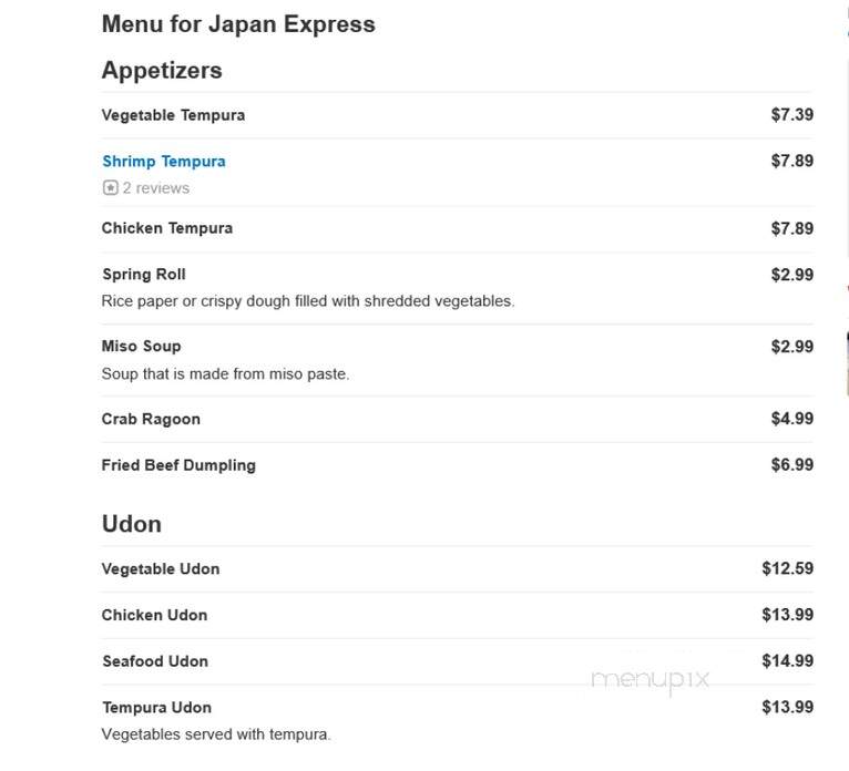 Japan Express - Durham, NC menu_pic