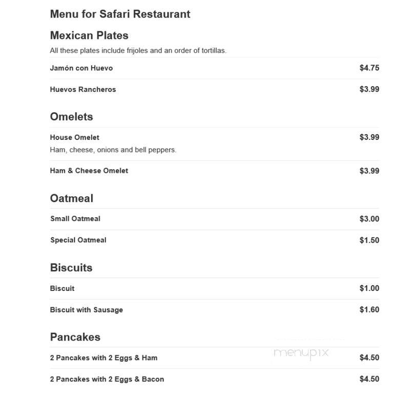 Safari Restaurant - Laredo, TX menu_pic