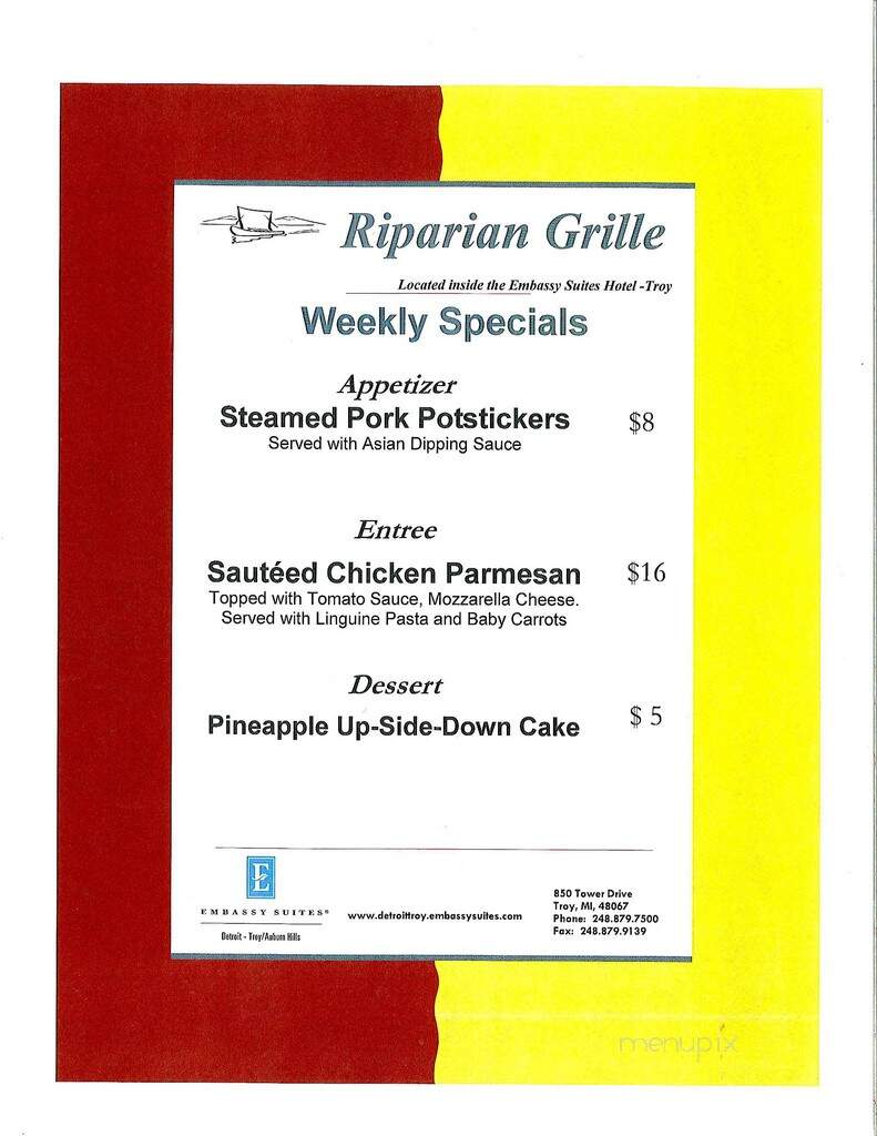 Riparian Grille - Troy, MI menu_pic