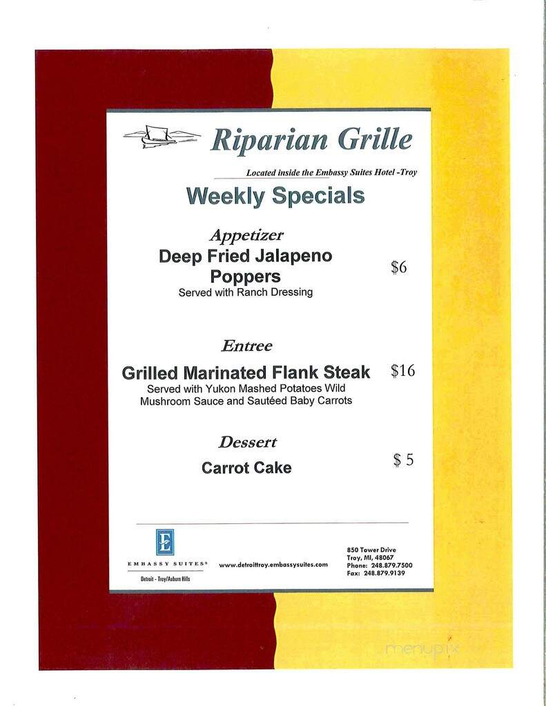 Riparian Grille - Troy, MI menu_pic