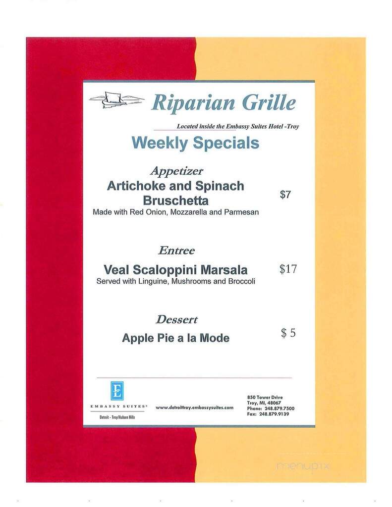 Riparian Grille - Troy, MI menu_pic
