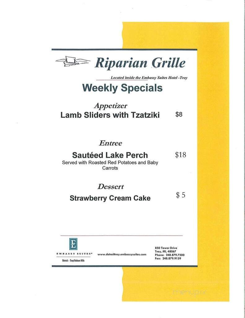 Riparian Grille - Troy, MI menu_pic