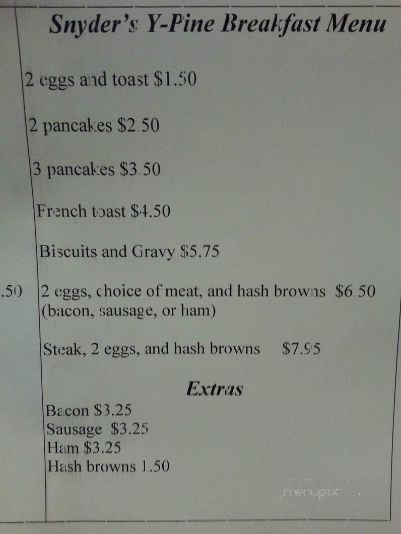 Snyder's Y Pine - Hayward, WI menu_pic