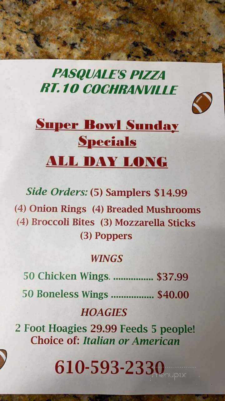 Pasquale's Pizza & Carry Out - Cochranville, PA menu_pic