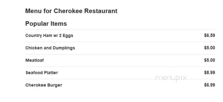 Cherokee Restaurant - Rogersville, TN menu_pic