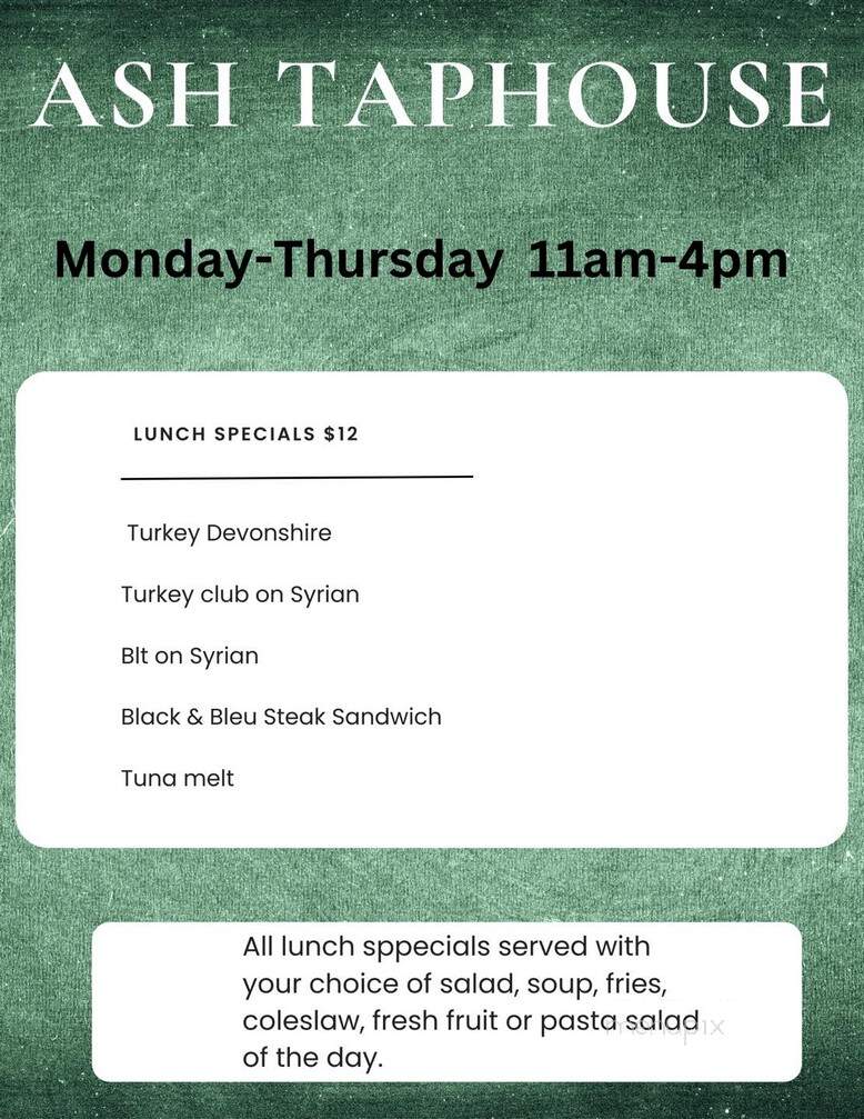 Ash Taphouse - New Kensington, PA menu_pic