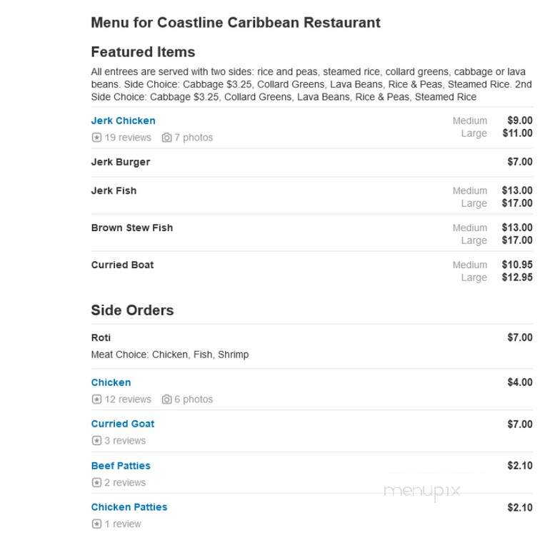 Coastline Caribbean Retaurant - Gulfport, MS menu_pic