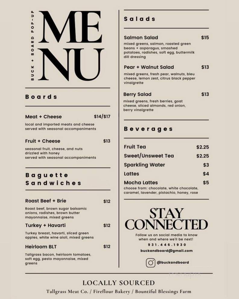 Buck and Board - Columbia, TN menu_pic