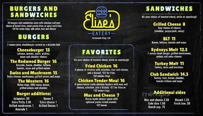 Elise's Eatery - Crescent City, CA menu_pic