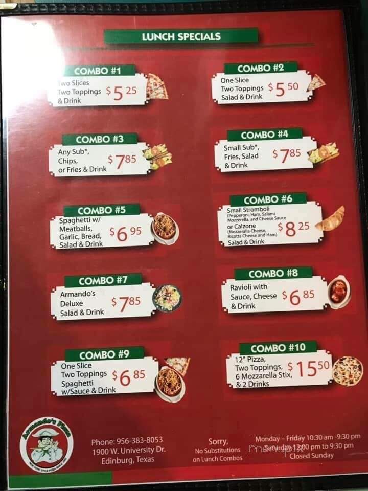 Armando's Pizza - Edinburg, TX menu_pic