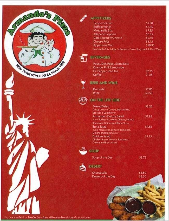 Armando's Pizza - Edinburg, TX menu_pic