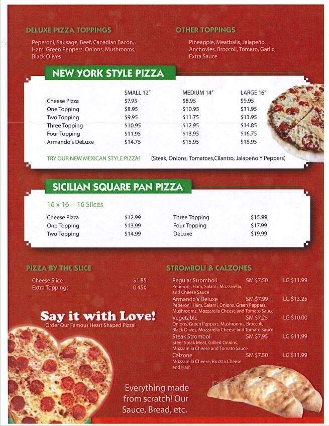 Armando's Pizza - Edinburg, TX menu_pic