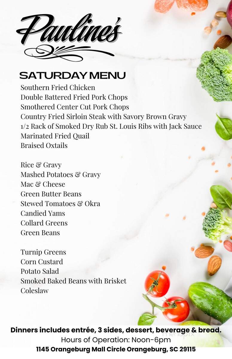 Pauline's - Orangeburg, SC menu_pic