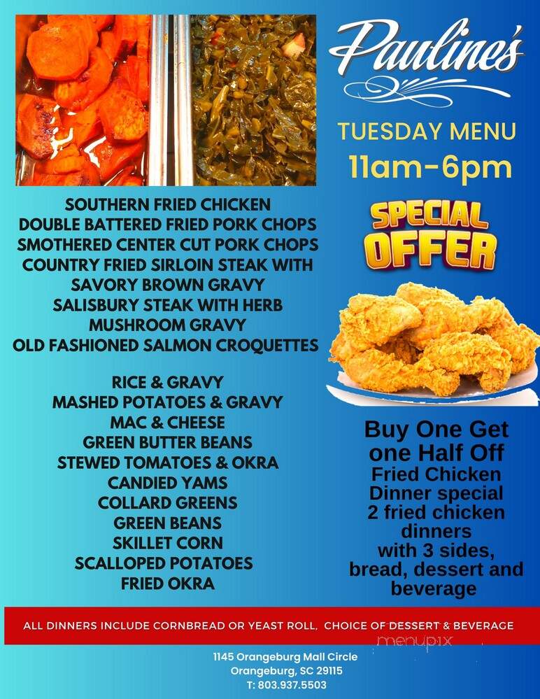 Pauline's - Orangeburg, SC menu_pic