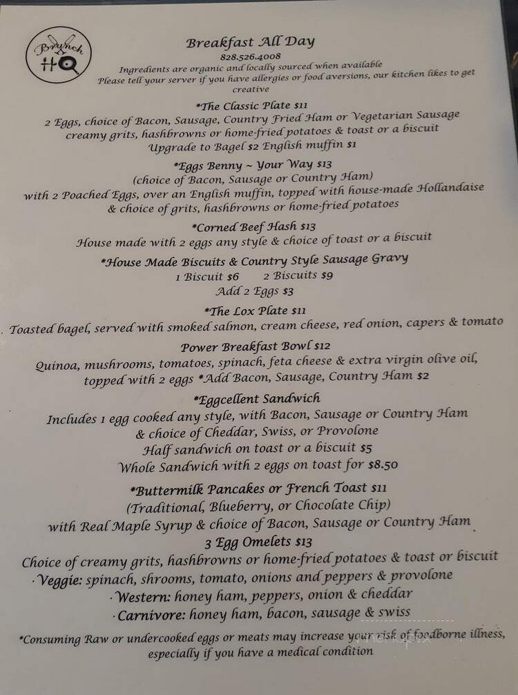Brunch HQ - Highlands, NC menu_pic