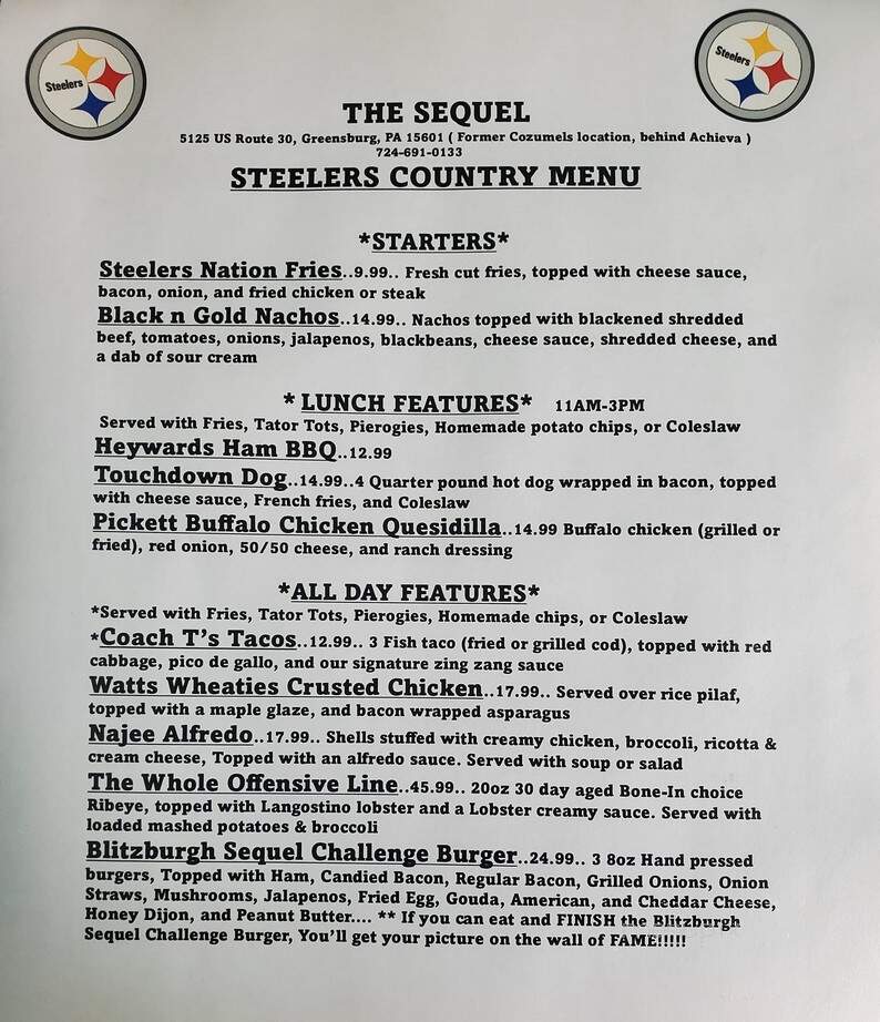 The Sequel - Greensburg, PA menu_pic