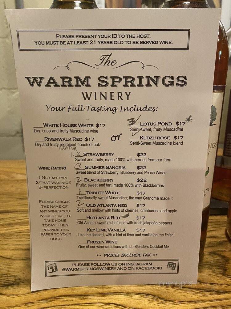 Warm Springs Winery - Warm Springs, GA menu_pic