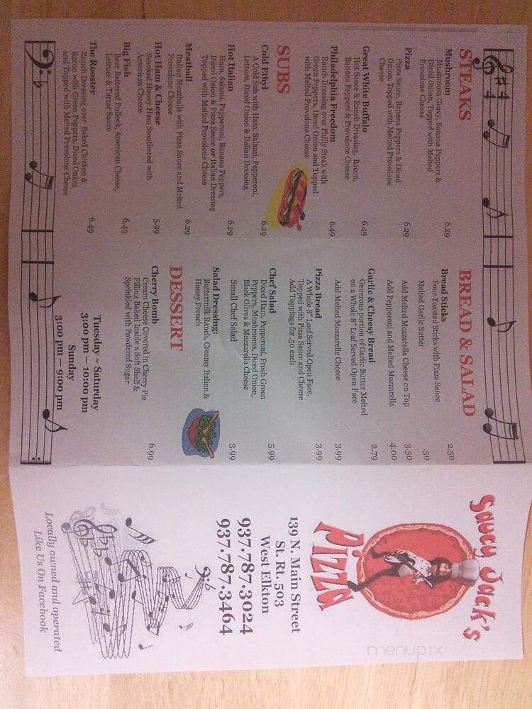 Saucy Jacks - Camden, OH menu_pic