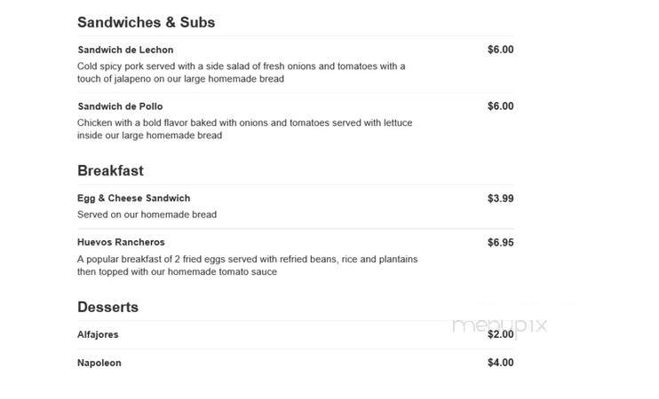 Pan American Bakery - Atlanta, GA menu_pic