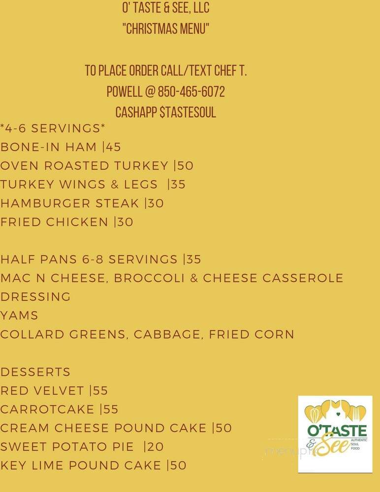 O'Taste & See - Birmingham, AL menu_pic