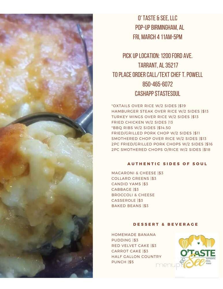 O'Taste & See - Birmingham, AL menu_pic