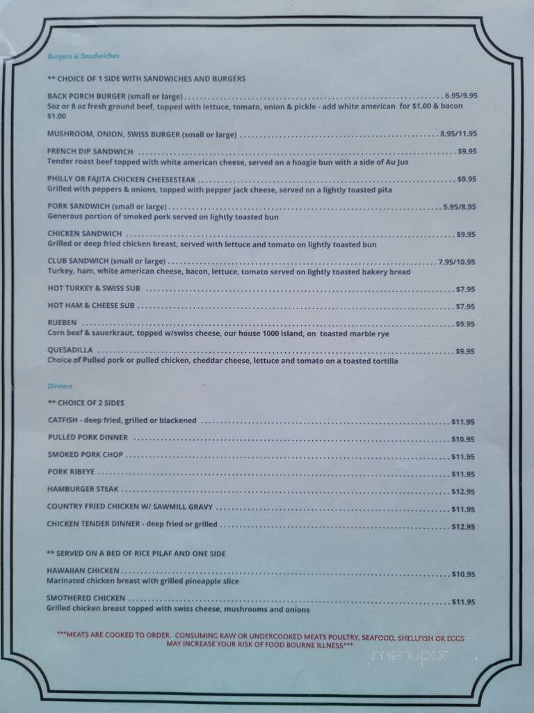 Back Porch Grill - Draper, UT menu_pic