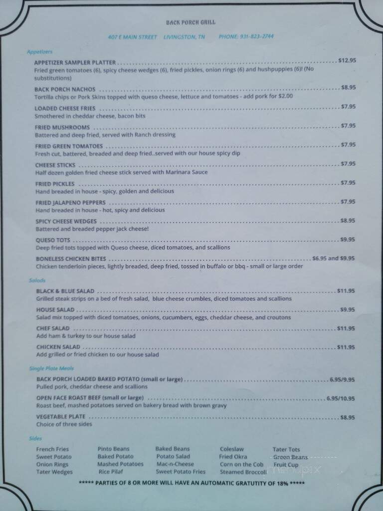 Back Porch Grill - Draper, UT menu_pic