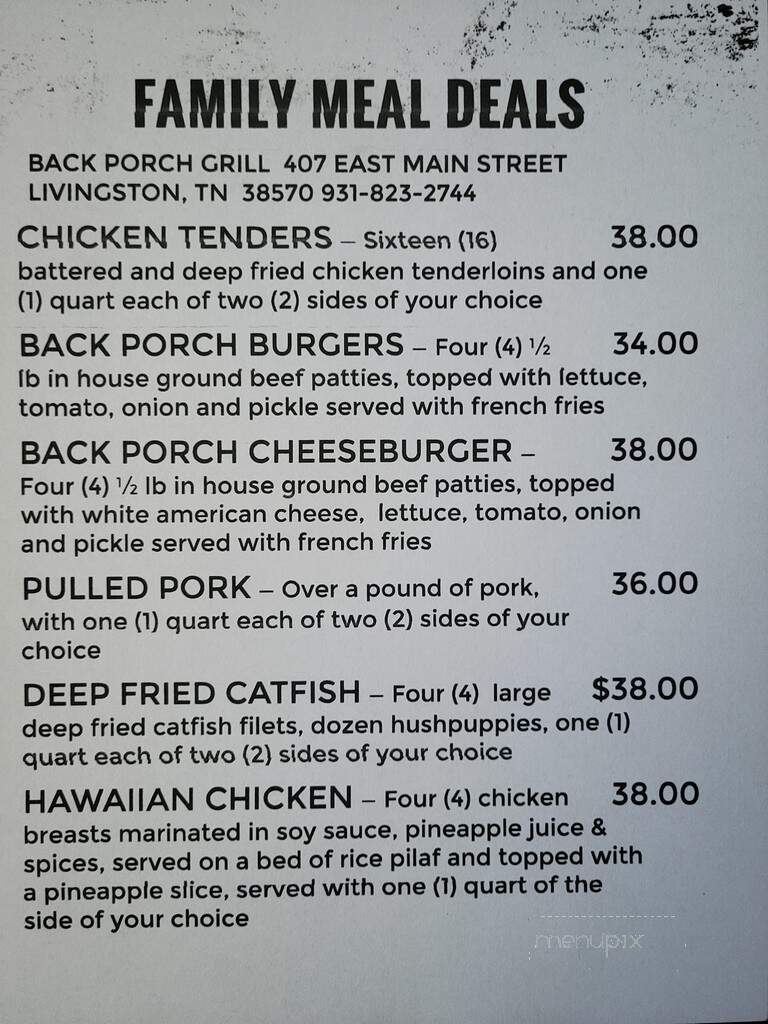 Back Porch Grill - Draper, UT menu_pic