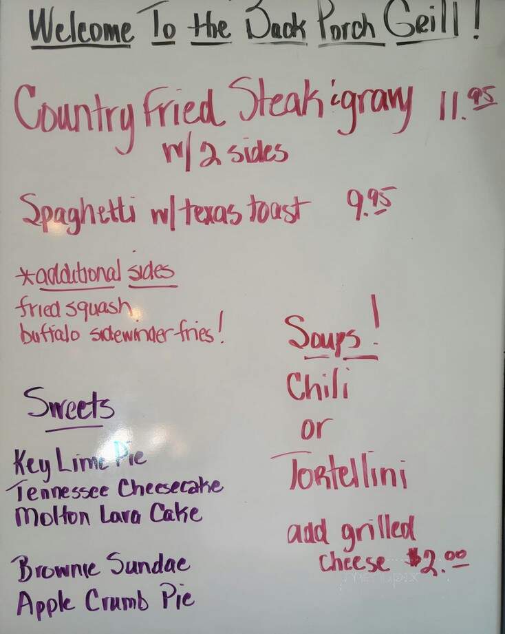 Back Porch Grill - Draper, UT menu_pic