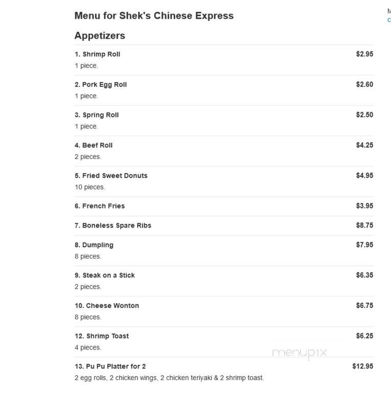 Shek's Chinese Express - Portsmouth, VA menu_pic