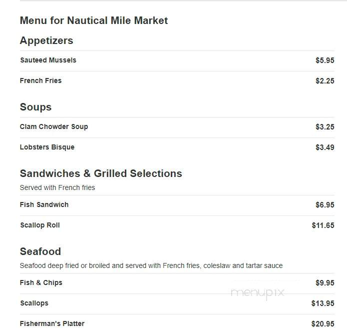 Nautical Mile Market - Norwell, MA menu_pic