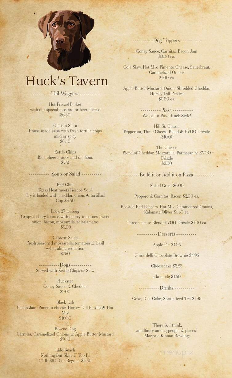 Hucks Tavern - Coshocton, OH menu_pic