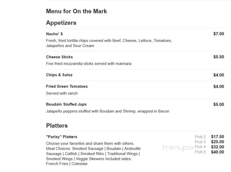 On The Mark - Fayetteville, AR menu_pic