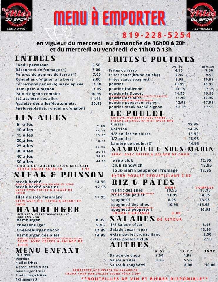 Restaurant Les Ailes De L'Ouest - Louiseville, QC menu_pic