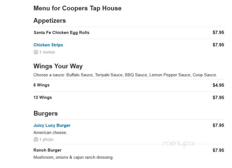 Cooper's Restaurant - Eagan, MN menu_pic