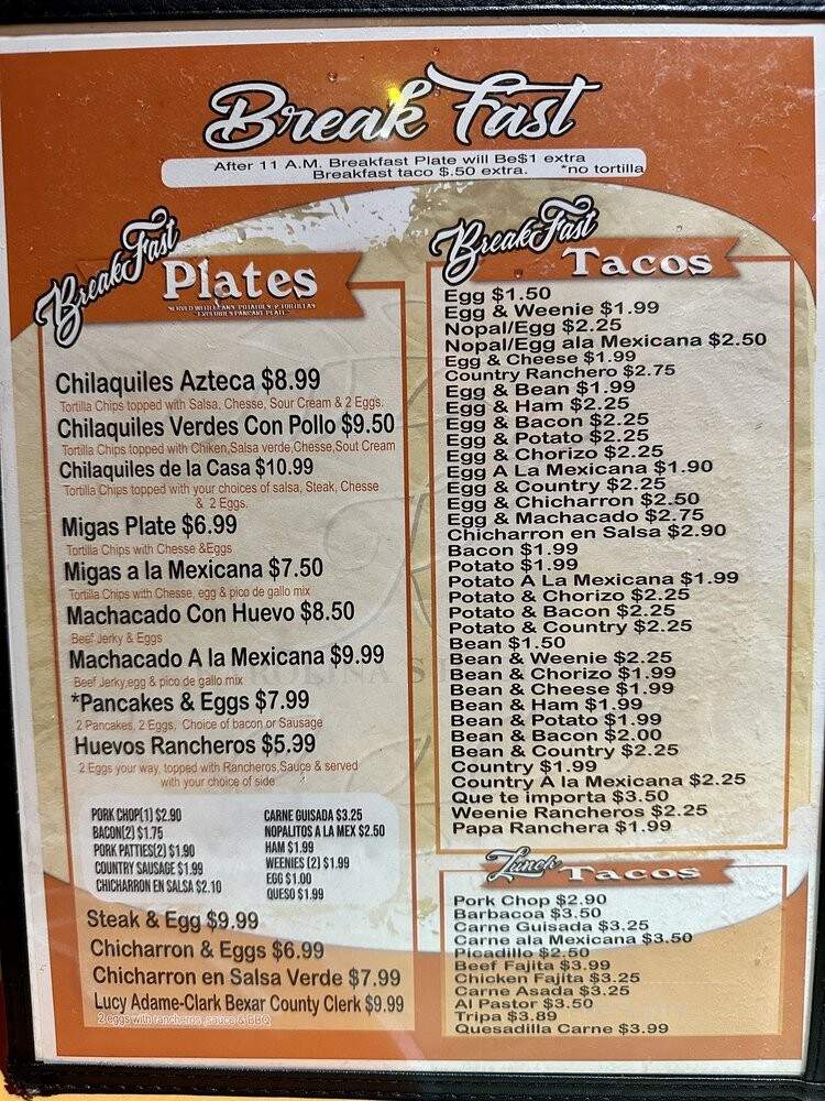 Karolina's Mexican Food - San Antonio, TX menu_pic