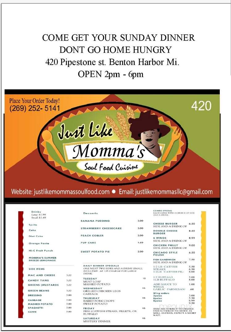 Just Like Momma's - Benton Harbor, MI menu_pic