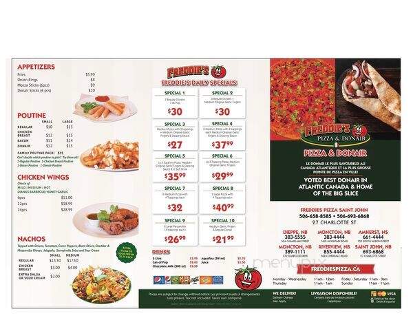 Freddie's Pizza & Donair - Saint John, NB menu_pic