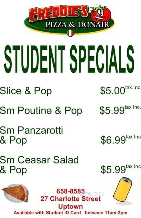 Freddie's Pizza & Donair - Saint John, NB menu_pic