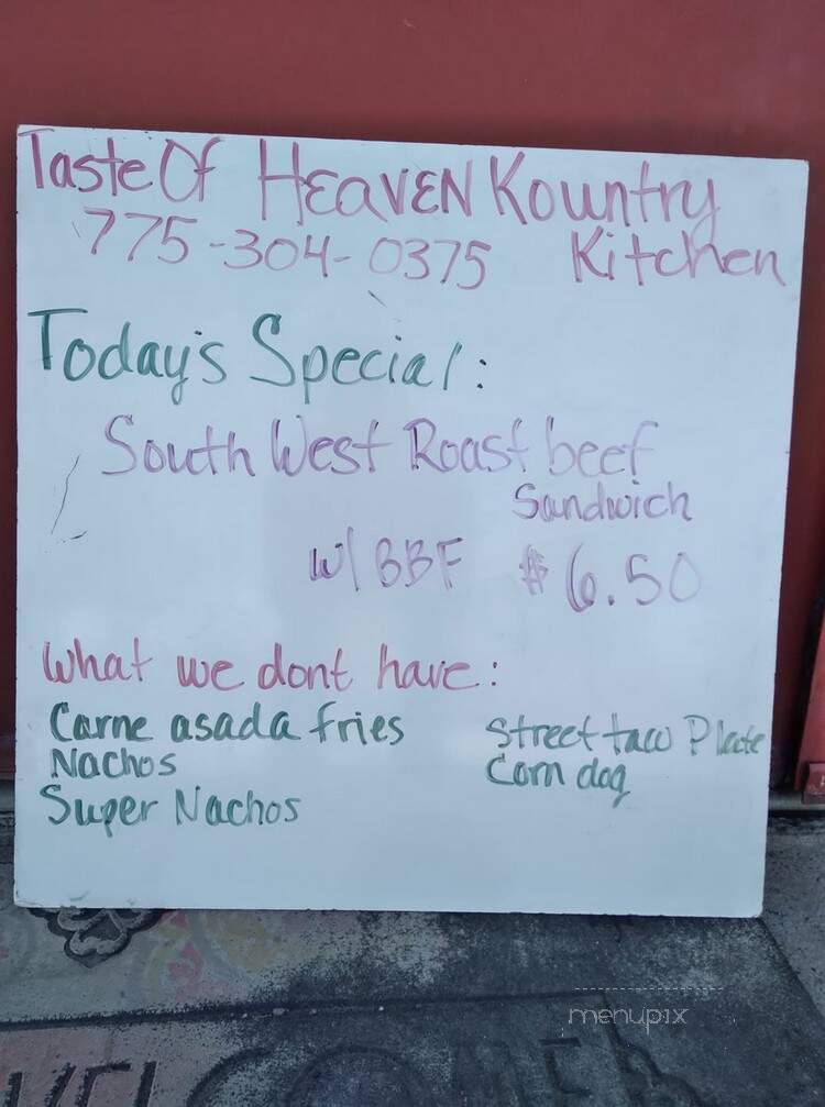 Taste of Heaven - Owyhee, NV menu_pic