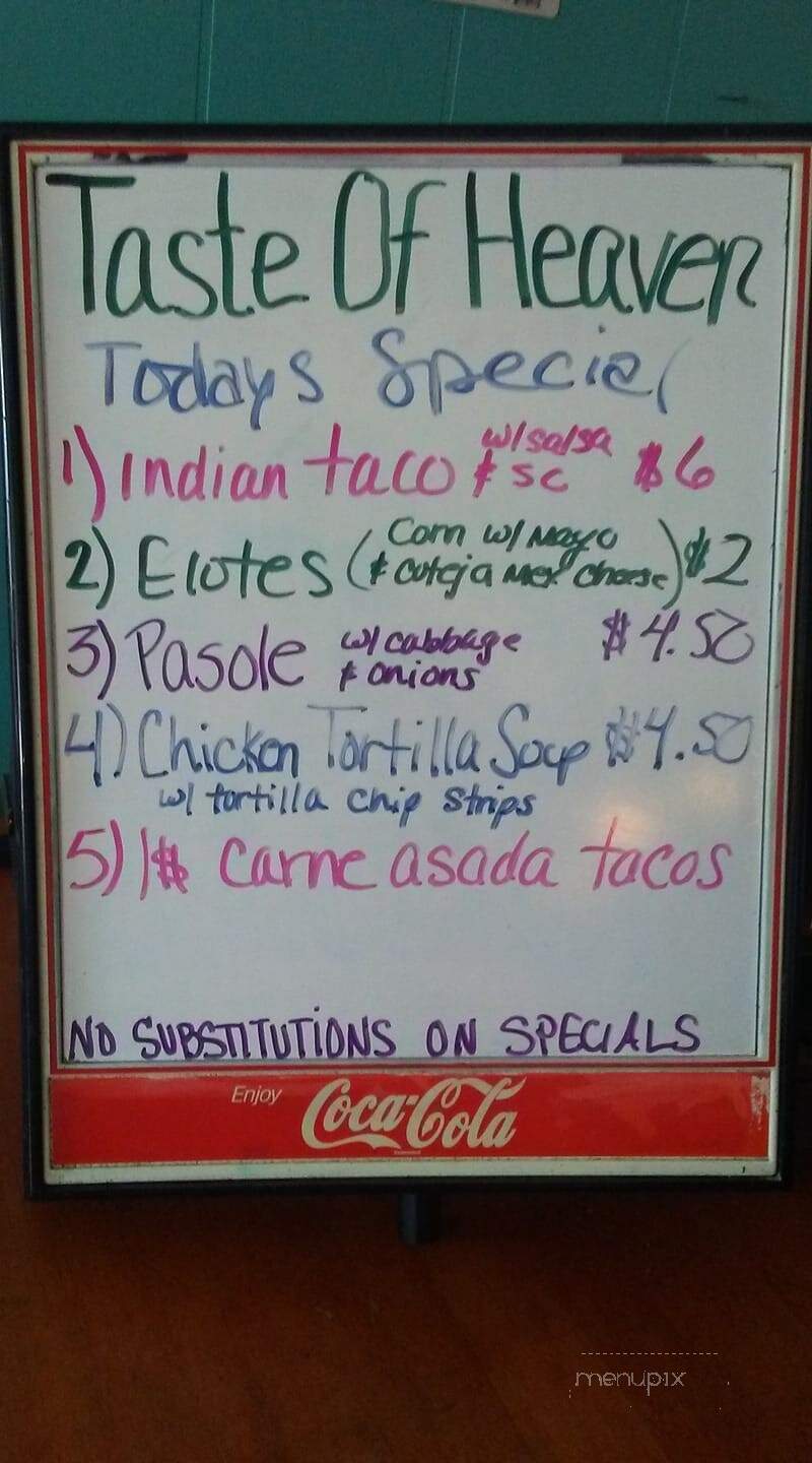 Taste of Heaven - Owyhee, NV menu_pic