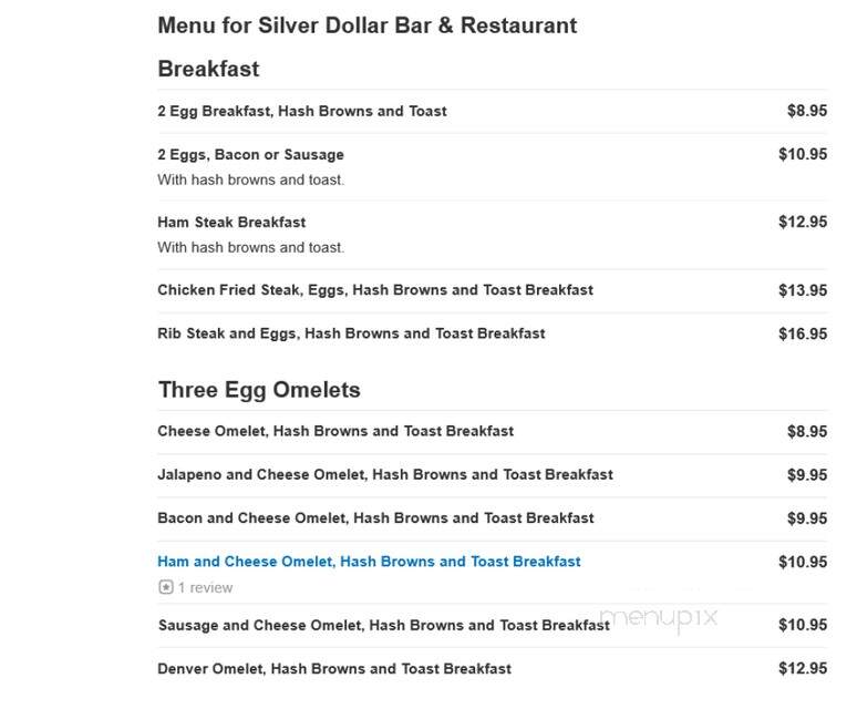 Silver Dollar Bar & Restaurant - Leadore, ID menu_pic