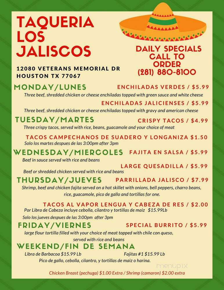 Taqueria Los Jaliscos Mexican - Houston, TX menu_pic