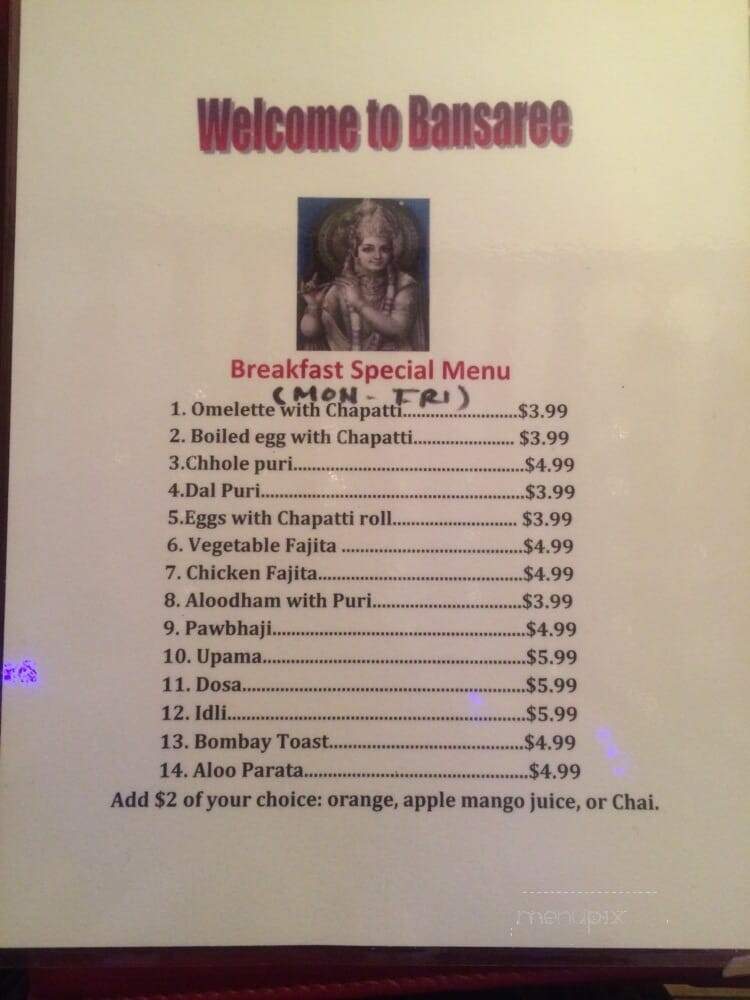 Bansaree Indian Restaurant - Saint Catharines, ON menu_pic