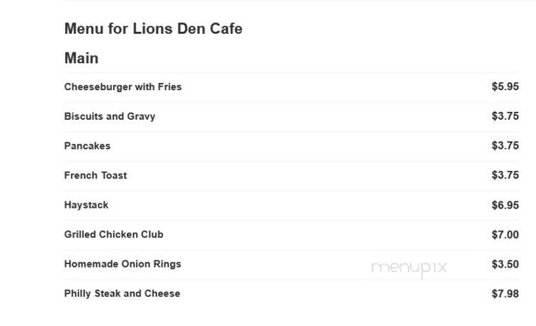 Lions Den Cafe - Bellflower, IL menu_pic