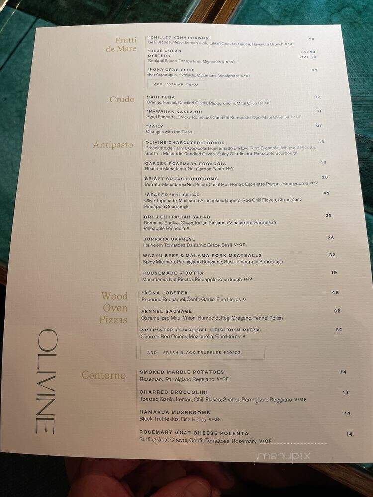 Olivine - Wailea, HI menu_pic